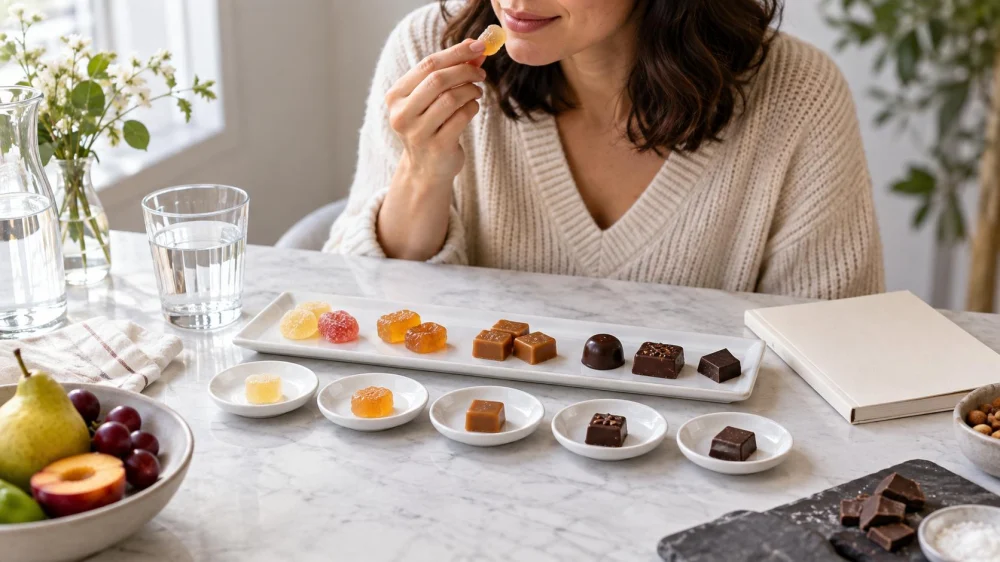 Candy Tasting Flight: Sequence Flavors, Water, and Notes
