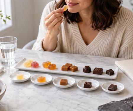 Candy Tasting Flight: Sequence Flavors, Water, and Notes