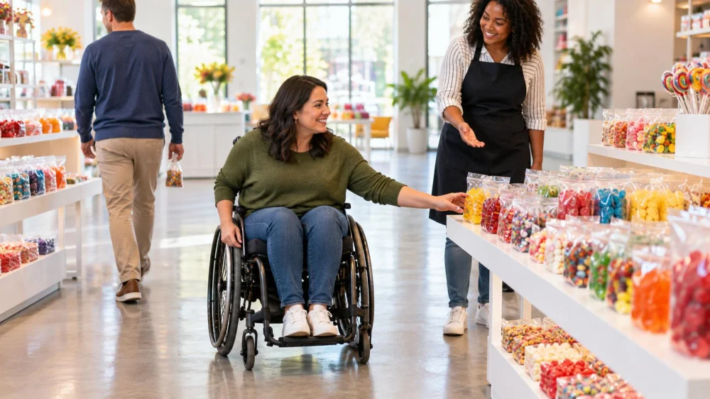 Candy Store Accessibility: Check Aisles, Displays, and Help